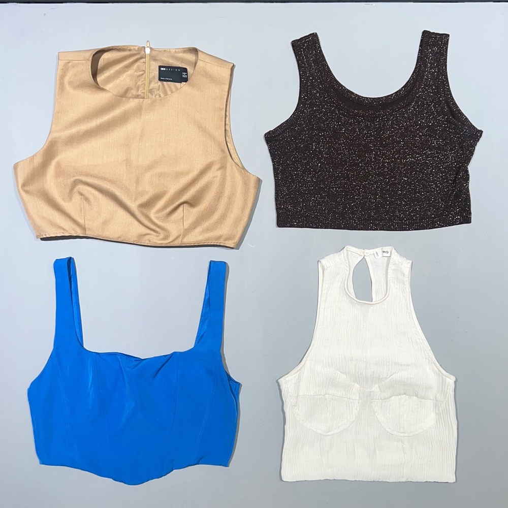 Crop Tops Tan, Blue, Brown, and Cream Sleeveless Tops sz S/M